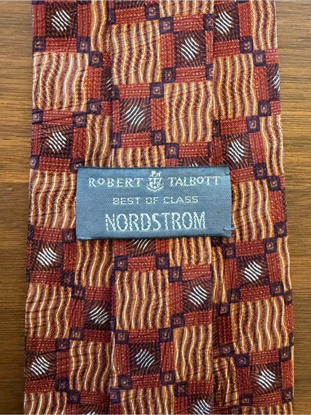 Norrestrom x Robert Talbott Men's Rust & Gold Patterned Silk Tie